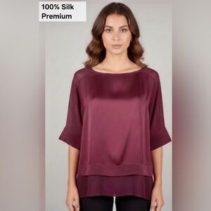 Banana Republic 100% Silk Blouse Burgundy Double Layer Top Premium Size XS/S